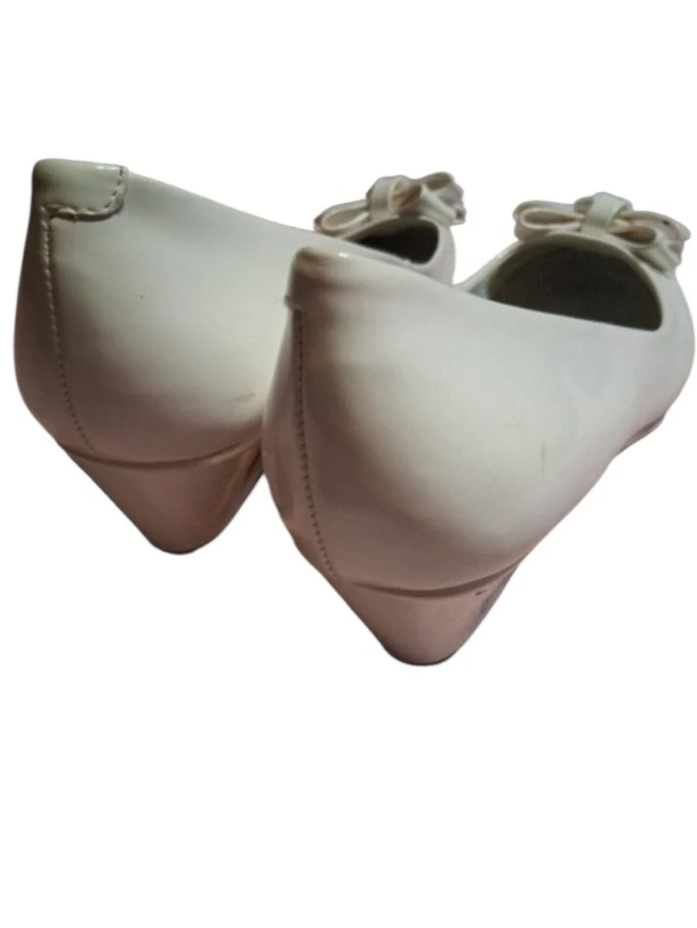 White Bow Low Wedge Dress Shoes Heels Size 5M Youth Kids Special Event GB Girls